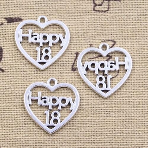 15pcs Charms Heart Happy 18 Ceremony 22x22mm Antique Silver Color Pendants DIY Crafts Making Findings Handmade Tibetan Jewelry