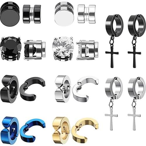 2pcs Punk Mens Strong Magnet Magnetic Ear Stud Set Non Piercing Earrings Fake Cross Earrings Gift for Boyfriend Lover Jewelry