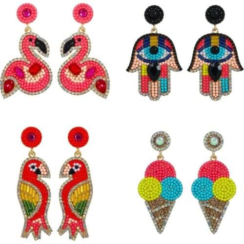 2021 Summer Beach Evil Eye Handmade Pendant Earrings for Women Colorful Beads Flamingo Drop Earrings Ice Cream Haning Jewelry