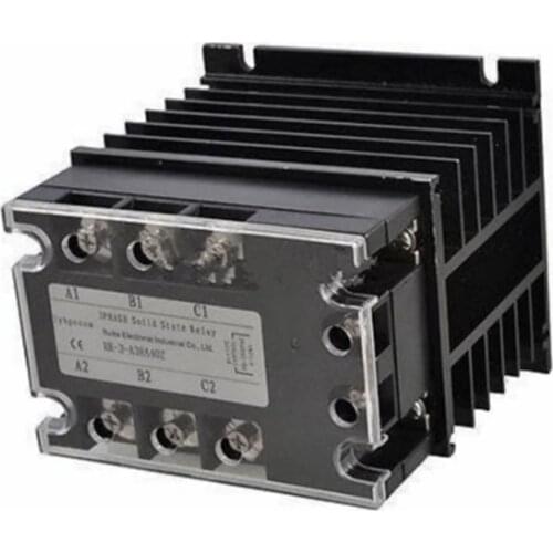 AC-AC 40A 90-280VAC/380VAC 3 Phase SSR Solid State Relay w Black Heat Sink