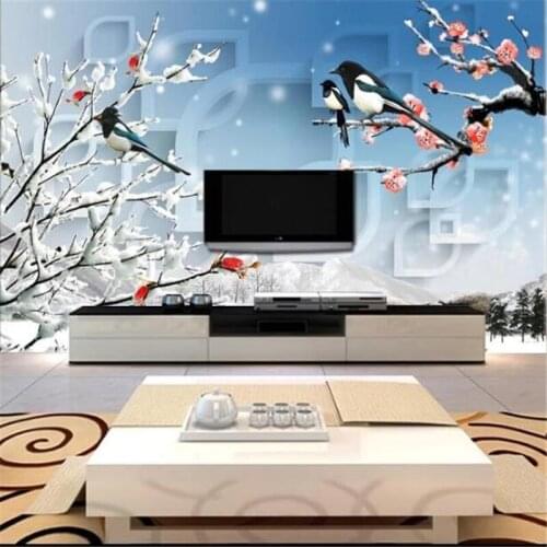 Beibehang Custom wallpaper 3d photo mural flower bird plum snow scene living room bedroom restaurant TV background wall paper