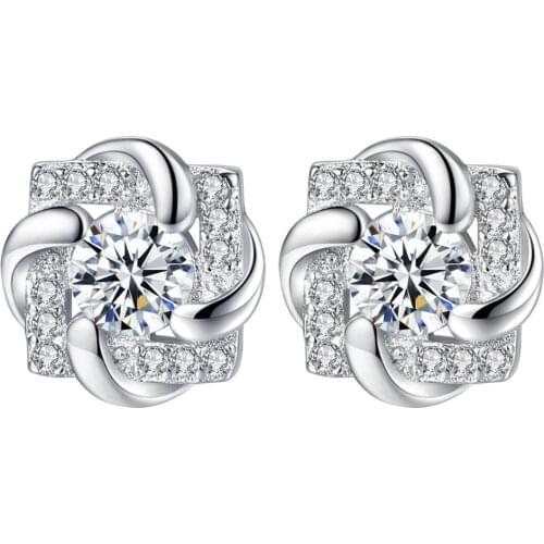 Shining Cubic Zirconia Flower Stud Earrings for Women Dainty Girl Not Allergic Accessories Daily Wear Female Jewelry Gift