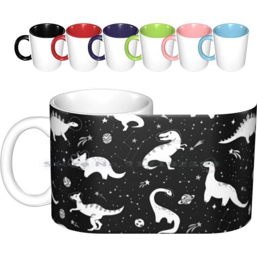 Space Dinosaurs Ceramic Mugs Coffee Cups Milk Tea Mug Dinosaur Dino T Rex Astronaut Space Outerspace Outer Space Stars Meteor