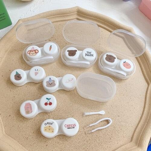 Mini Portable Contact Lens Case Cartoon Animal Mirrorless Contact Lens Companion Box Container Travel Kit Cute Style