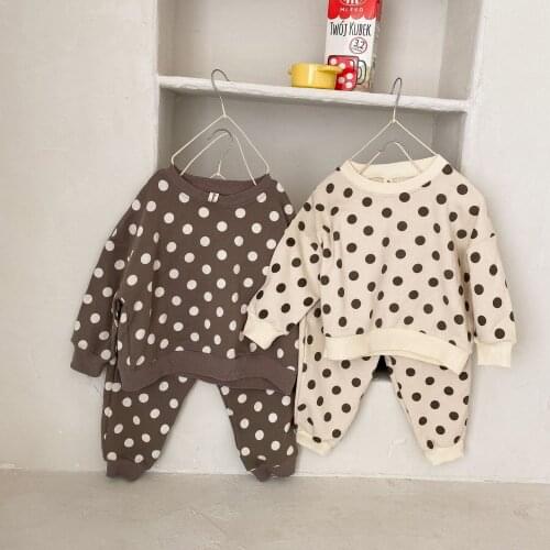 Spring Autumn Boy Baby Clothes Set Long Sleeve Polka Dot Sweatshirt T-Shirt Shirt Top Pants 2pcs Set Cartoon Fashion Casual Suit