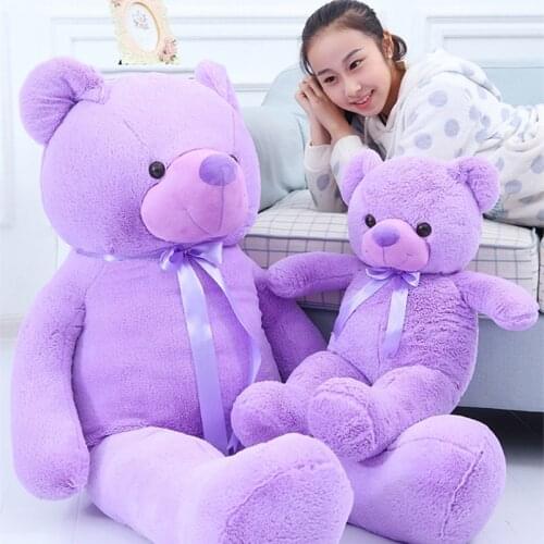 Lavender Hug Bear Figurine, Purple Ribbon Teddy Bear Plush Toy Doll Valentines Day Birthday Gift for Girlfriend