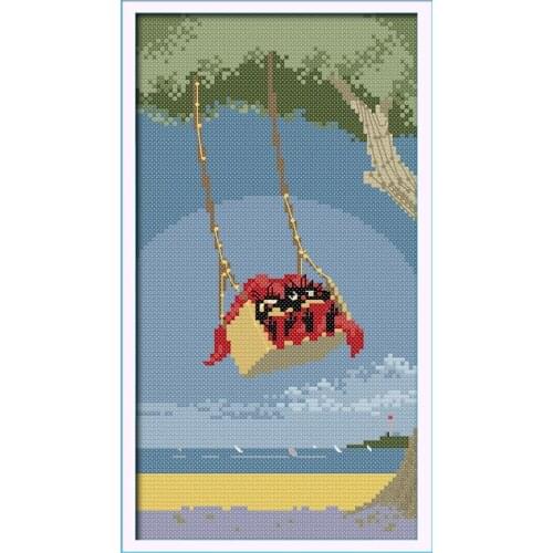 Black cat(2)(swinging) cross stitch kit 14ct 11ct count print canvas stitches embroidery DIY handmade needlework plus