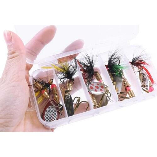10Pcs Boxed Rotating Spoon Kit Artificial Baits Sequin Bass Salmon Hard Metal Fishing Spoon Trout Lure Fishing Gear Perch Pike