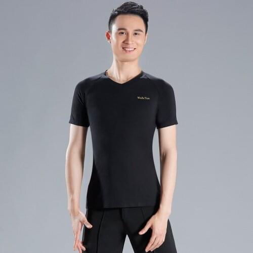 New Men Latin Dance Shirt Modern Dance V-Neck Practice Clothes Ballroom Dance National Standard Short-Sleeve Costume DQL750