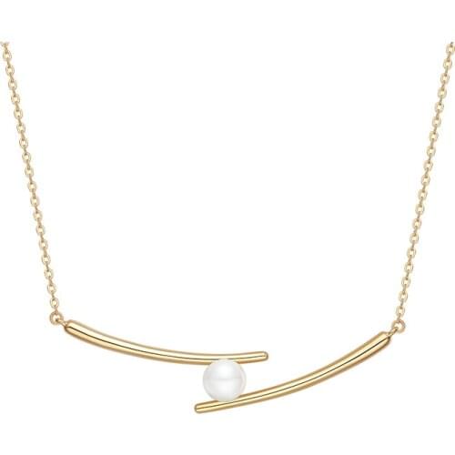 100% 925 Sterling Silver 18K Gold Color Chopsticks Pendant Necklace Clavicle Chain with Pearl for Women Fashion Party Jewelry