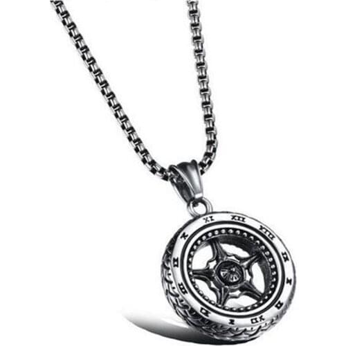 Fashion Roman Numerals Tire Stainless Steel Mens Pendant Necklace Long Silver Color Sweater Chain Necklace Jewelry Accessories