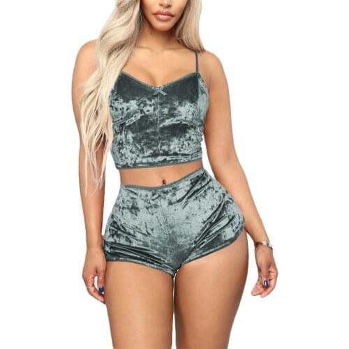 Sleepwear Set 2 Piece Spaghetti Strap Women Solid Color Backless Pajama for Valentines Day