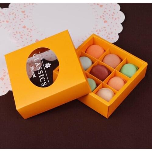 Size:14*14*4.5cm Kraft Paper chocolate Macaroon box hold 9 pcs.cracker Box packaging.200piece\lot
