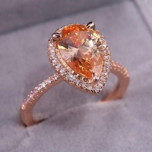 CAOSHI Luxury Wedding Ring with Drop Shape Champagne Cubic Zirconia Elegant Womens Jewelry Band Finger Accessories Wholesale