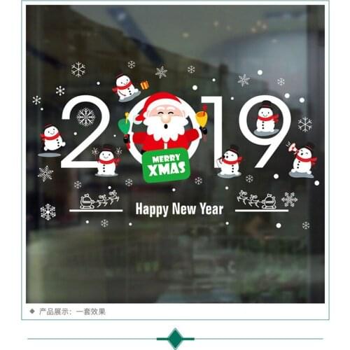 Santa Claus Merry Christmas Happy New Year Wall Stickers For Office Store Home Art Window Decal Decoration Diy Cartoon Pvc Mural