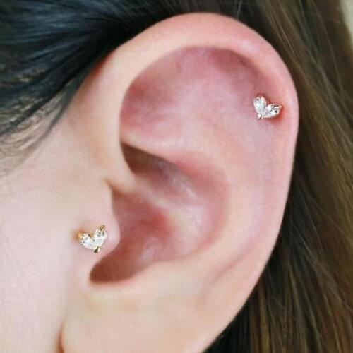 1Pc Women Cubic Zirconia Inlaid Leaf Stud Earring Barbell Cartilage Jewelry Gift Stud Earring For Woman Piercing Jewelry Leaf Sh