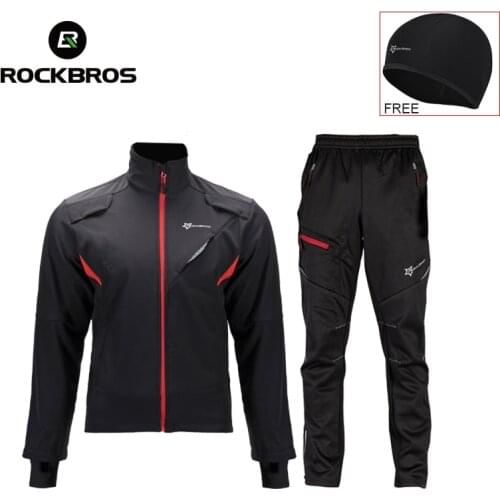 ROCKBROS Winter Cycling Set Thermal Fleece Sportswear Windproof Jacket Unisex Man Woman Trousers Outdoor Sport Suit Clothing Set