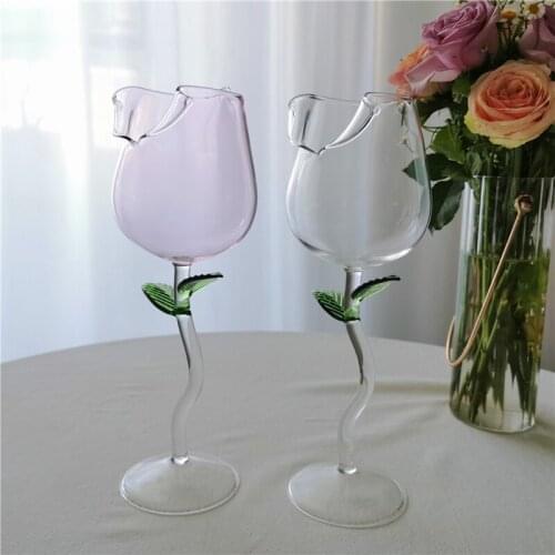 Creative Rose Crystal Goblet Pink / Transparent Wine Glass Cup Romantic Wedding Gifts Bar Hotel Party Drinking Ware Home Decor