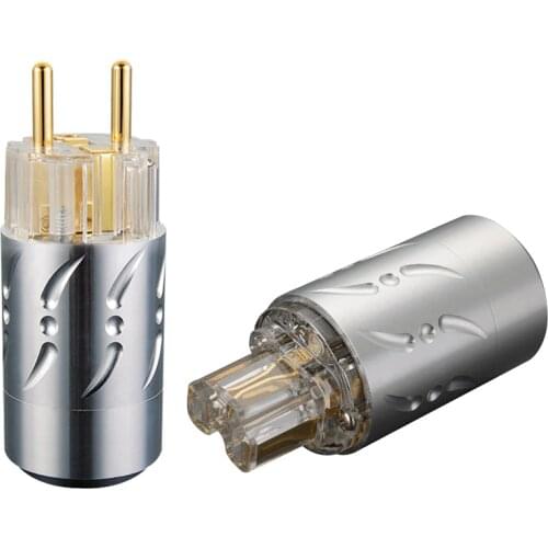 Viborg Transparent Aluminium Alloy VE512G+VF512G Pure Copper Gold Plated EU Plug Type Schuko Power Plug Hifi & IEC Connectors