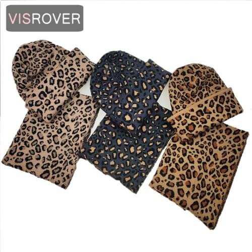 VISROVER 9 colorways one set unisex winter leoparskin wool beanies scarf unisex Warm bonnet snood matched gift wholesales