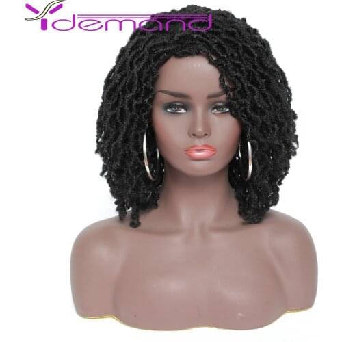 Y Demand Black Goddess Faux Locs Braids Short Wigs For Women Synthetic Wig Heat Resistant Hair Cosplay Wig