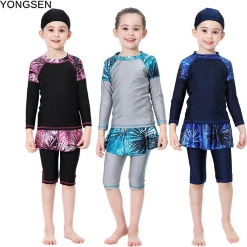 YONGSEN Modest Quality Muslim Swimsuits for Children Girls hijab Swimwear Bathing Summer Beachwear Swim Burkinis Short Islamic