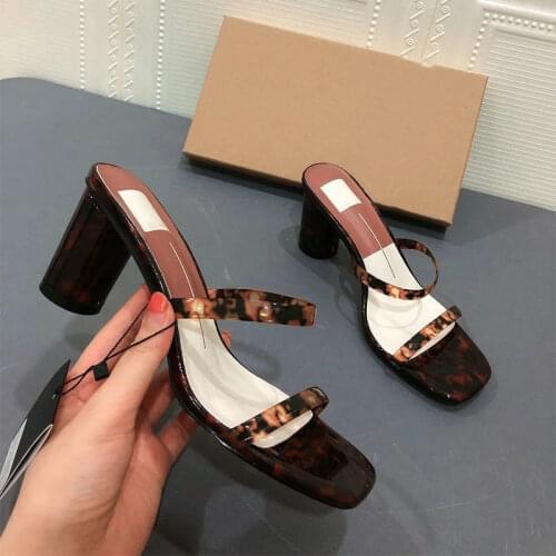 ZAR 2021 Summer New Yellow Fashion Transparent Square Toe High Heels Sexy Outer Wear Muller Lazy Sandals And Slippers Women Hot