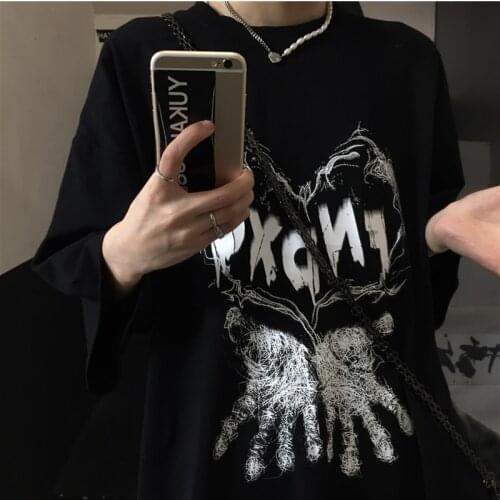Harajuku Women T Shirt Aesthetic Gothic Punk Cartoon Short Sleeve Y2K Summer Loose Oversize Loose Black Vintage Streetwear Tops
