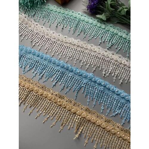 1 Yard Tassel Flowers Pearl Plum Lace Trimmings Ribbons Beaded Lace Fabric Embroidered Sewing Wedding Dress Clothes Hat New