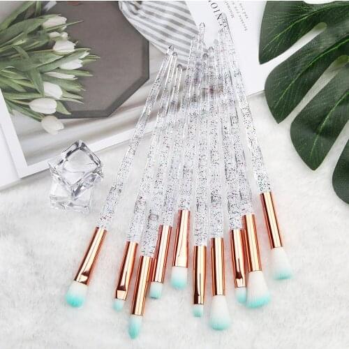 10Pcs Crystal Makeup Brushes Set Powder Foundation Fan Brush Eye Shadow Eyebrow Professional Blush Makeup Brush Tools