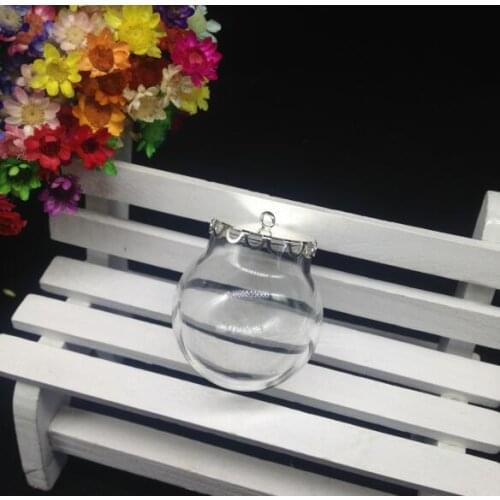 300sets/lot 30*20mm Glass globe silver color lace base glass vials pendant jewelry DIY glass bottle pendants glass dome cover