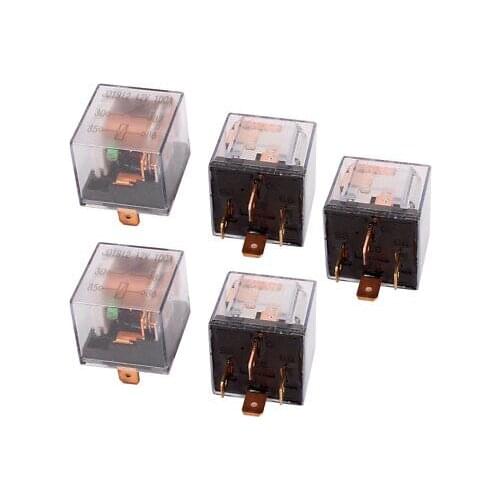 DC 12V 100A 4 Pins SPST Clear Shell Green Light Car Automotive Alarm Relay 5pcs
