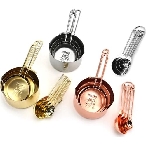 8PCS /Set Measuring Cups Spoons Set with Scale Stainless Steel Rose Gold Measurements Baking Tool Kitchen Supplies Dropship
