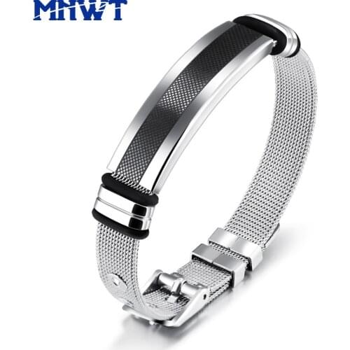 MNWT Brand Fashion Simple Bracelet For Men Mesh Strap Black Gold Color Stainless Steel Charm Male Wrap Bracelets Jewelry Gift