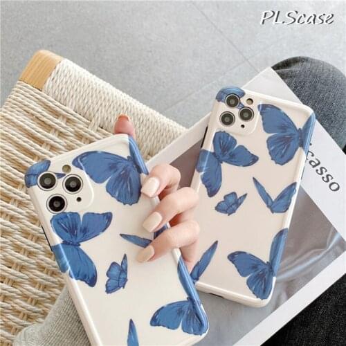 Butterfly phone case For iphone 7 8 Plus X XR XS Max 11 11Pro Max lens protection case Matte silicone TPU cover