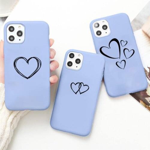 Black cute Simple Lines Love Heart Phone Case Candy Color Blue for iPhone 11 12 pro XS MAX 8 7 6 6S Plus X 5S SE 2020 XR