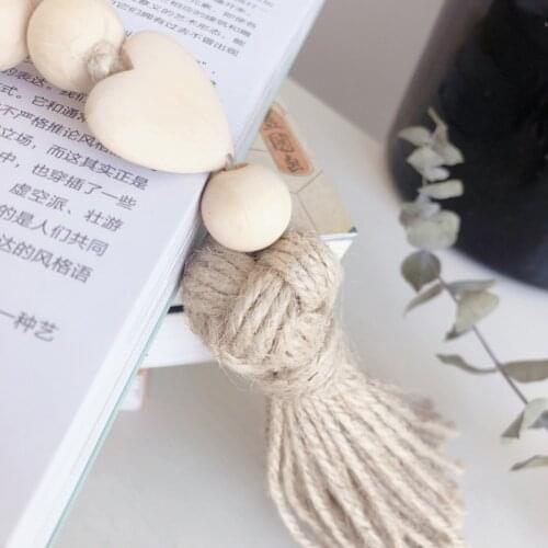 New Garland Wood Bead Rustic Farmhouse Wall Hanging Decor Boho Home Decorations with Heart Knot Woven Tassel Pendant