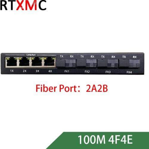 4F4E 10/100M Ethernet Switch 4 Fiber Port 25KM 4 Port UTP RJ45 Fast Erhetnet Fiber Optical Switch With 5V 2A Power Supply