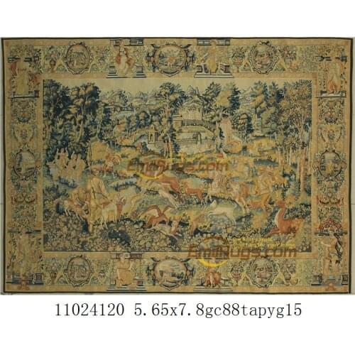 French Aubusson Verdure Tapestry Romantic Scene Brown Fashionable Circular Household Decoration Mat Vintage Style