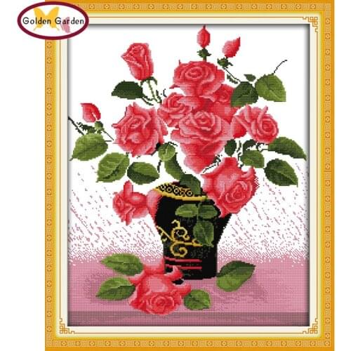 GG Love At First Sight Rose Chinese Cross Stitch Pattern Needlework Flowers Design Drawing Sets Cross Stitch Kits for Home Decor