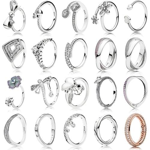 NEW Hot Sale 20 Styles Bowknot Wedding Rings For Women European Original Brand Engagement 925 Silver Ring Fashion Jewelry Gift