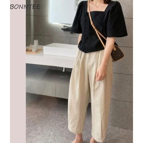 Pant Sets Women Fashion Loose Solid Simple All-match Summer New Ulzzang Comfortable Streetwear Leisure Wide Leg Female Crop Tops