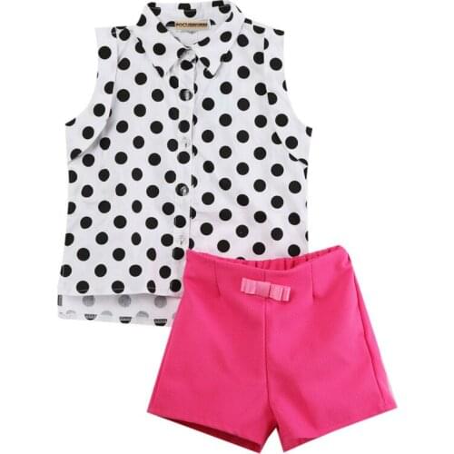 2pcs Baby Clothing Set Girl Child Kid Polka Dot T-shirt Tops + Pink Pants Shorts Kids Summer Clothes Set