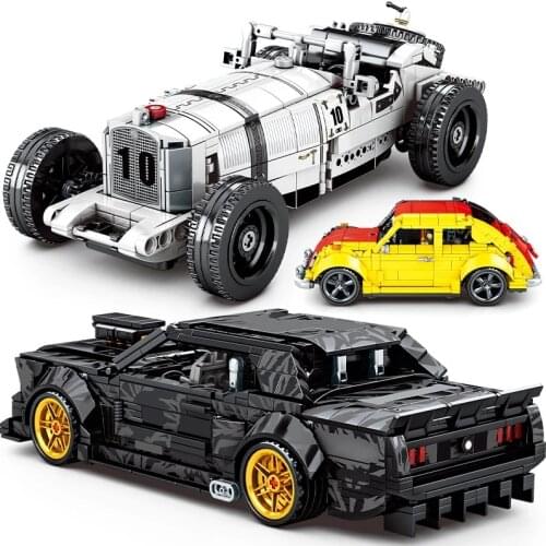 City Technical MOC Pull Back Classic Car Building Block Creative Mechanical Racing Vehicle Supercar Brick Toy For Children