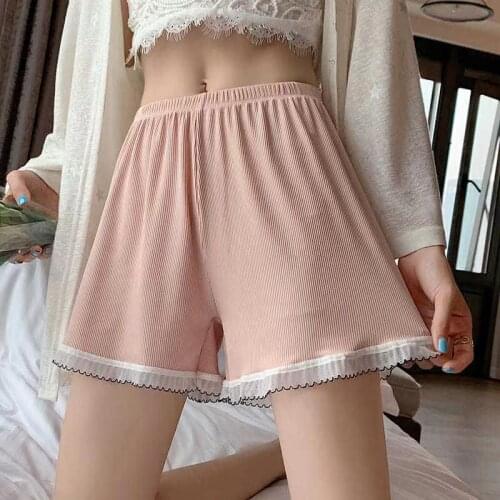 Summer Women Lace Patchwork Safety Short Pants Ribbed High Waist Tights Under-skirt Thin Breathable Boxer Briefs Sleep Bottoms