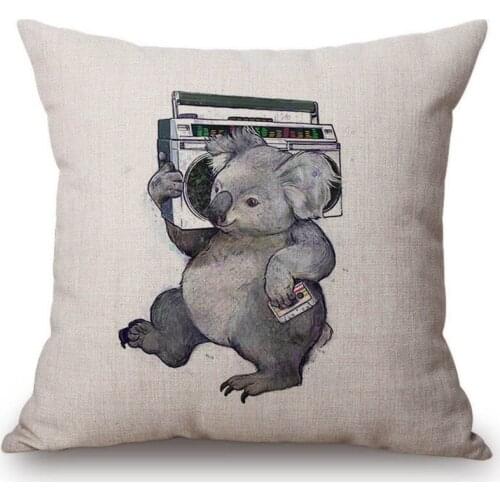 Lovely Watercolor Koala Octopus Otter Kids Room Decoration Throw Pillow Case Cotton Linen Tiger Bear Sofa Cushion Cover 45x45cm