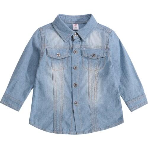 Fashion Vintage Baby Girl Denim Shirt Jacket Child Boys Shirt Long Sleeve Blouse Top Outfit Spring Fall Baby Clothes 0-3Y