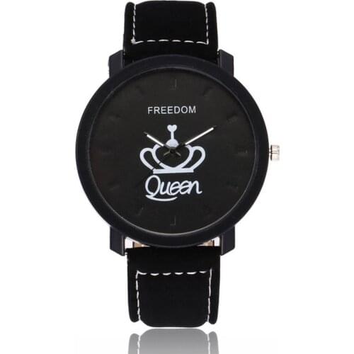 Fashion Couple Watches Leather Quartz Analog Men and Women Wrist Watch Queen King Crown Fuax Chronograph Valentine Gift