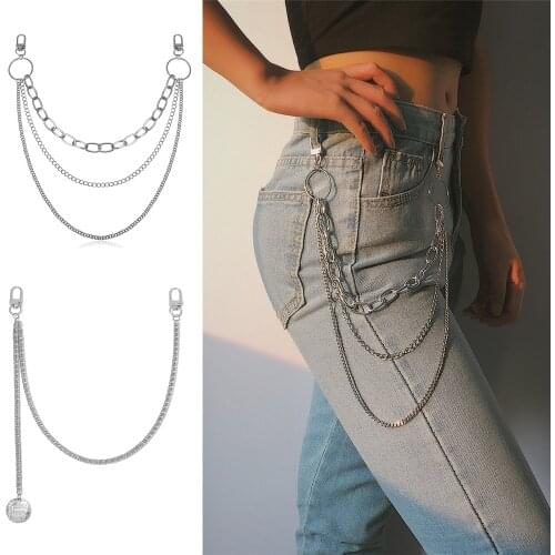 Fashion Punk Hip Hop Single / Three Layer Belt Key Chain Waist Chain Pants Men Woman Jeans Long Metal Clothing Jewelry Accessori