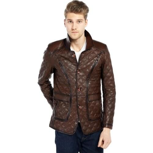 Genuine Soft Leather Handmade Brown Man Jacket Blazer Style High Quality Lambskin Button Autumn Winter Gift For Valentines Day